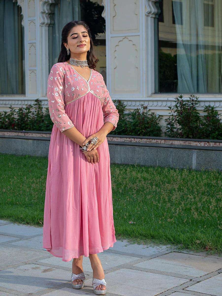 Women's Rayon embroidery work Georgette Fit & Flare Dress - Image 2