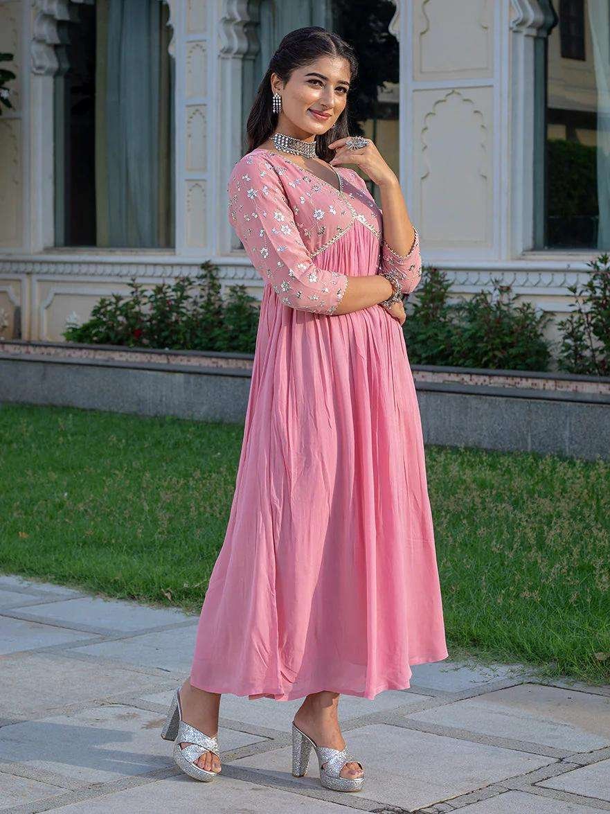Women's Rayon embroidery work Georgette Fit & Flare Dress - Image 3